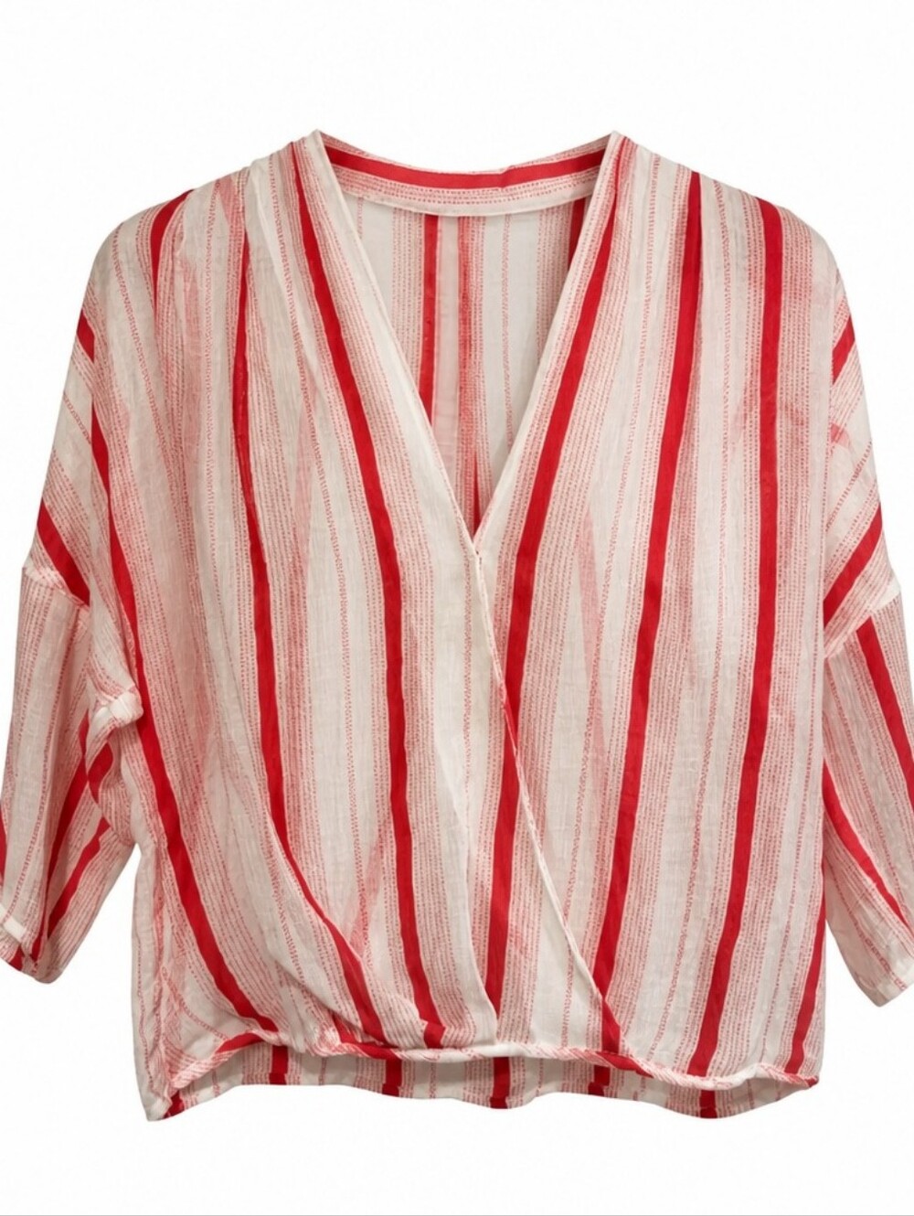 Chelsea28 Red and White Striped sheer Wrap Blouse